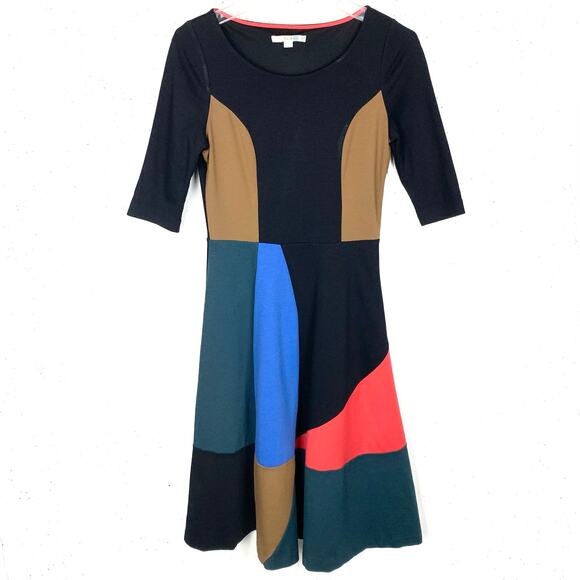 Boden Womens Alice Ponte Colorblock Dress Fit & Flare Knee Length Size 4L Tall - Picture 1 of 9